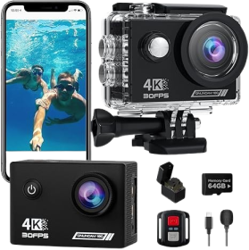 Action Camera 4K 30fps with 64GB SD Card